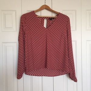red & white polka dot top